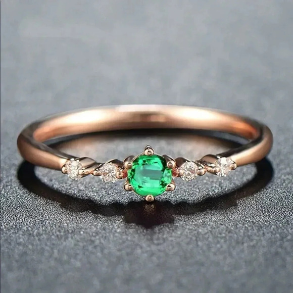 NEW! 18K Rose Gold Plated Emerald & Diamond Cluster Engagement Ring - Picture 2 of 6